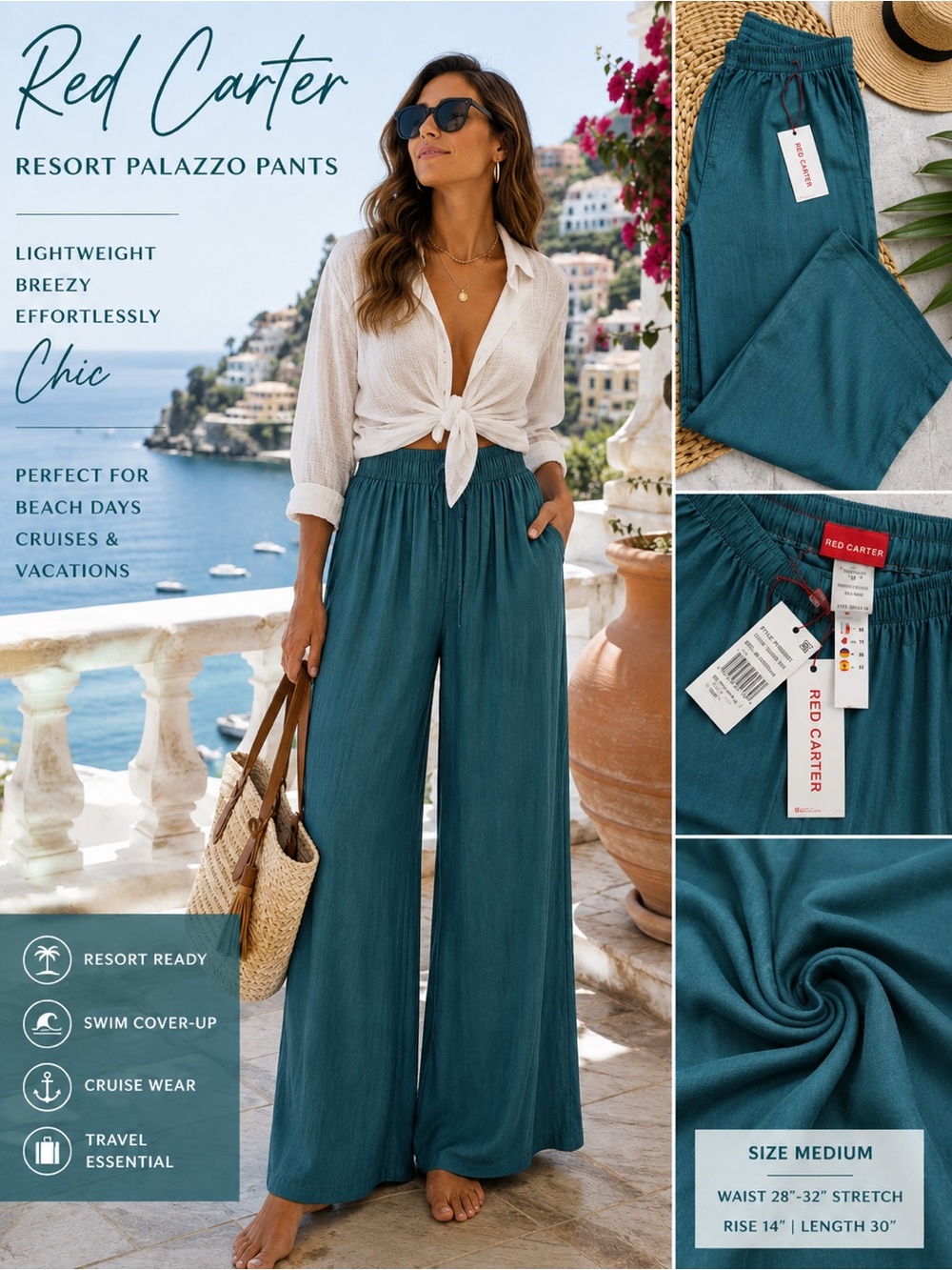 Red Carter Indigo Resort Cover-Up Palazzo Pants NWT Medium
